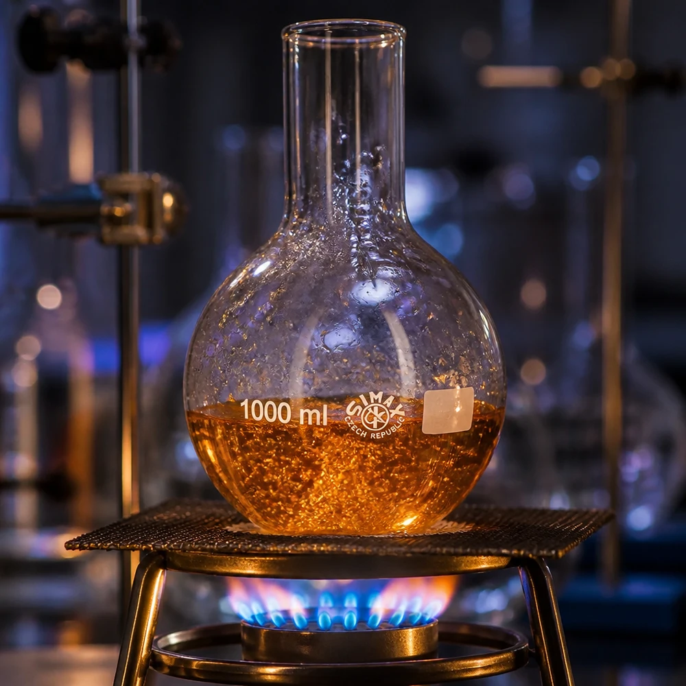 Platbodem kolf 1000ml wijde hals borosilicaat met afgeronde rand Chemiekolf 1000ml wijde hals van temperatuurbestendig glas voor synthese en analyse