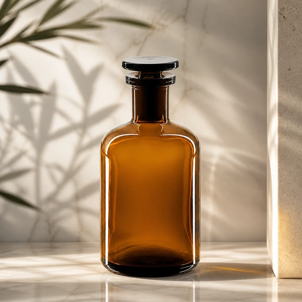 Apothekersfles 100 ml nauwe hals bruin glas incl. glazen stop Klassieke apothekersfles 100 ml, bruin, smalle hals, glazen stop, tijdloos ontwerp