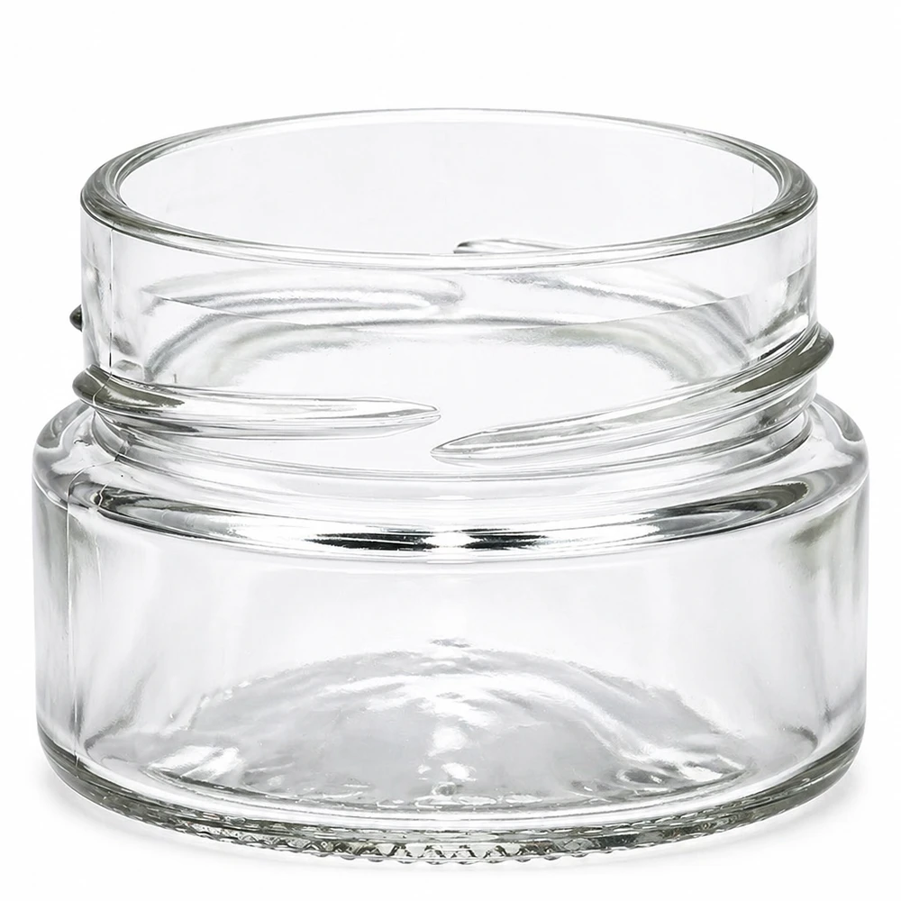 UNiTWIST Runda80 ronde pot 80ml TO58deep transparante lege schroefdop zonder deksel op witte achtergrond