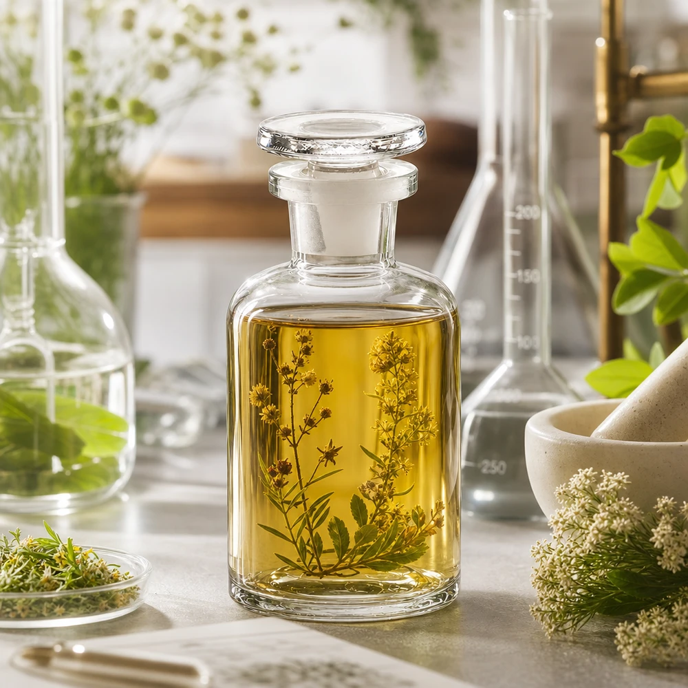 Apothekersfles 50 ml nauwe hals helder glas incl. glazen stop Decoratieve glazen fles van 50 ml met smalle hals en stop, voor kruidenoliën, essences en extracten