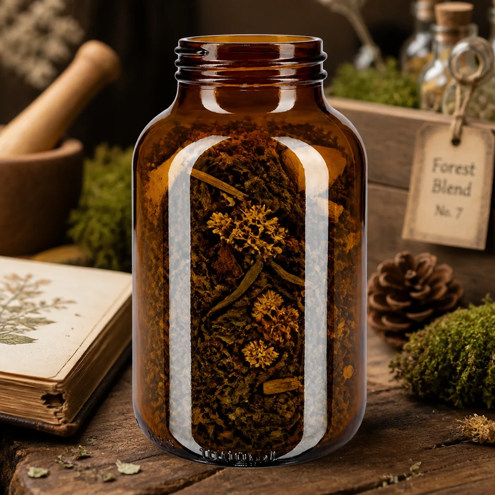 Fles met wijde hals 1000 ml bruin glas met DIN 68 opening zonder sluiting Grote amberkleurige glazen fles 1000ml met extra brede hals ideaal voor kruiden en gedroogde planten