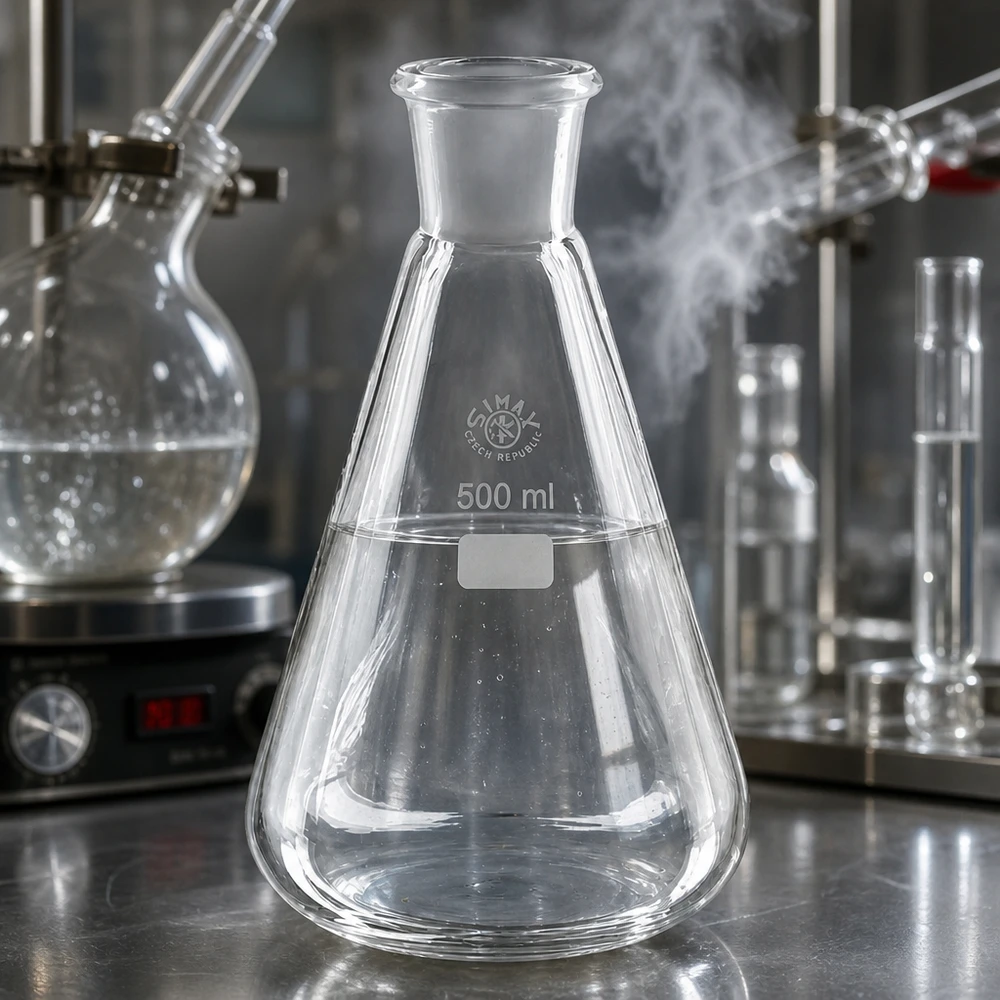 Erlenmeyer 500ml nauwe hals borosilicaat met slijpstuk 29/32 Steriliseerbare glazen kolf van 500 ml met standaard gemalen 29/32 voor onderzoek en analyse