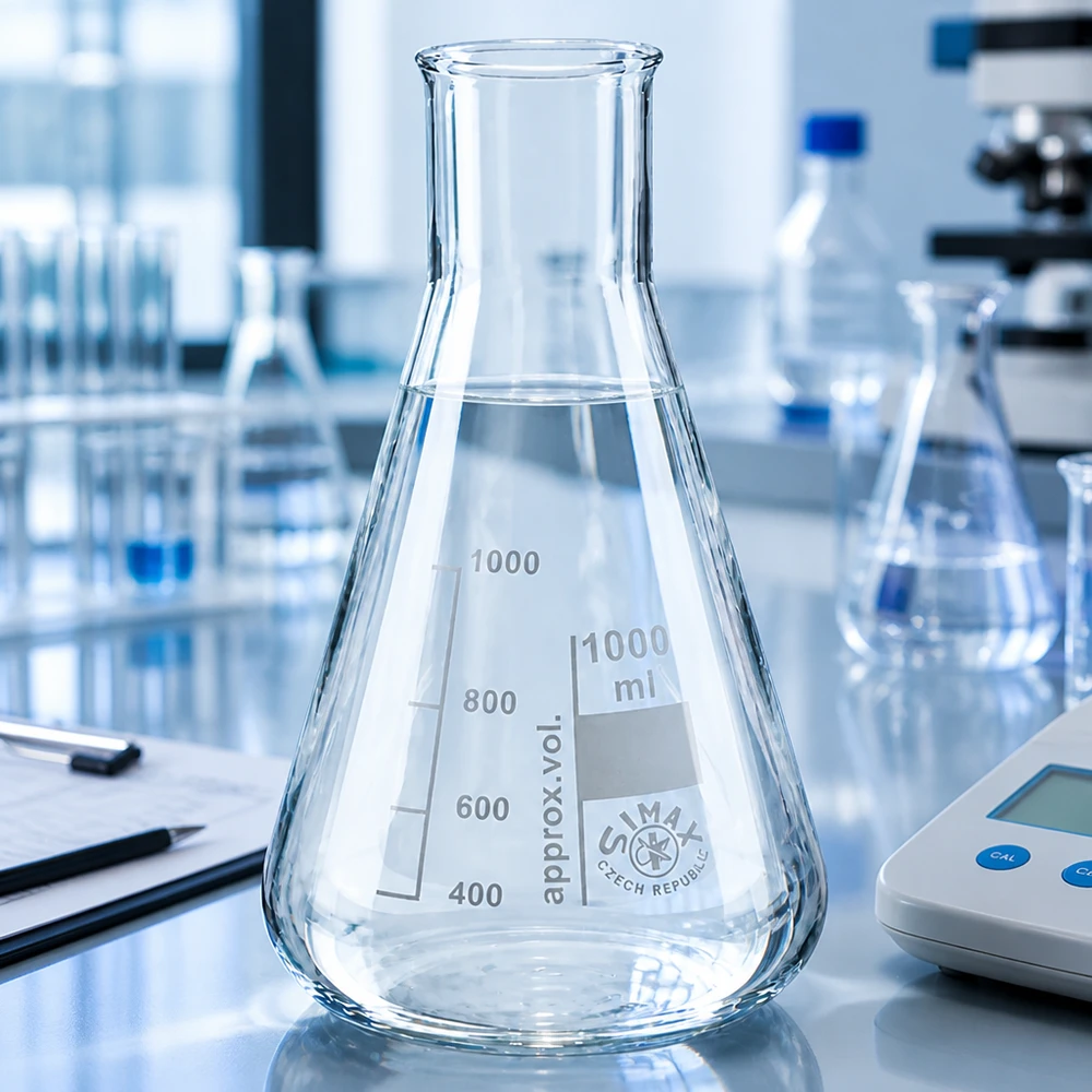 Erlenmeyer 300ml wijde hals borosilicaat met afgeronde rand Erlenmeyer 300ml wijde hals borosilicaat met afgeronde rand