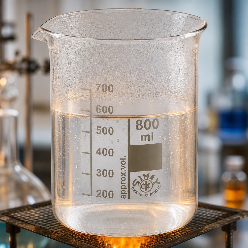 Bekerglas 800 ml van hittebestendig borosilicaatglas (laag model) Hittebestendig borosilicaatglas bekerglas van 800 ml met schaalverdeling en schenktuit voor veilig laboratoriumwerk