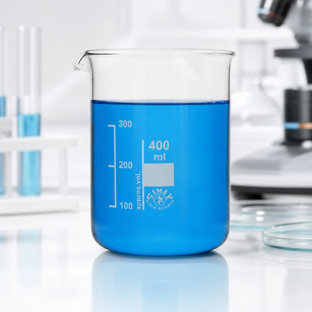Robuuste borosilicaatglas beker 400ml met duidelijke maatverdeling voor chemische experimenten