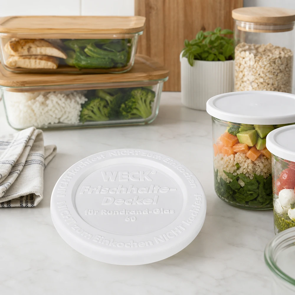 WECK vershoudend deksel RR60 WECK Keep Fresh Deksel RR60 Maaltijdbereiding Salade in een potje Gezonde maaltijden bereiden Lagenpotje Groenten