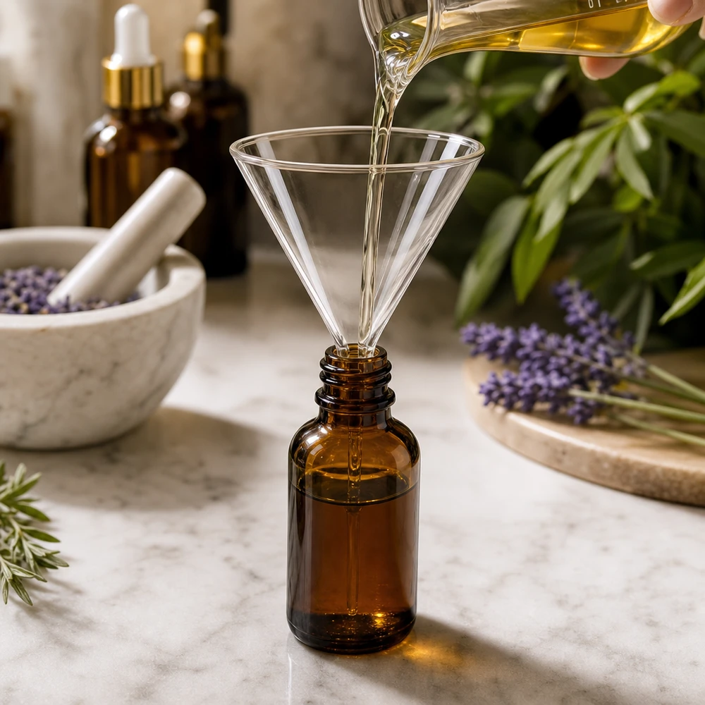 Glazen trechter Ø 85mm - borosilicaat 3.3 - 60° hoek Precisietrechter van borosilicaatglas 85 mm voor aromatherapietoepassingen en cosmeticaproductie