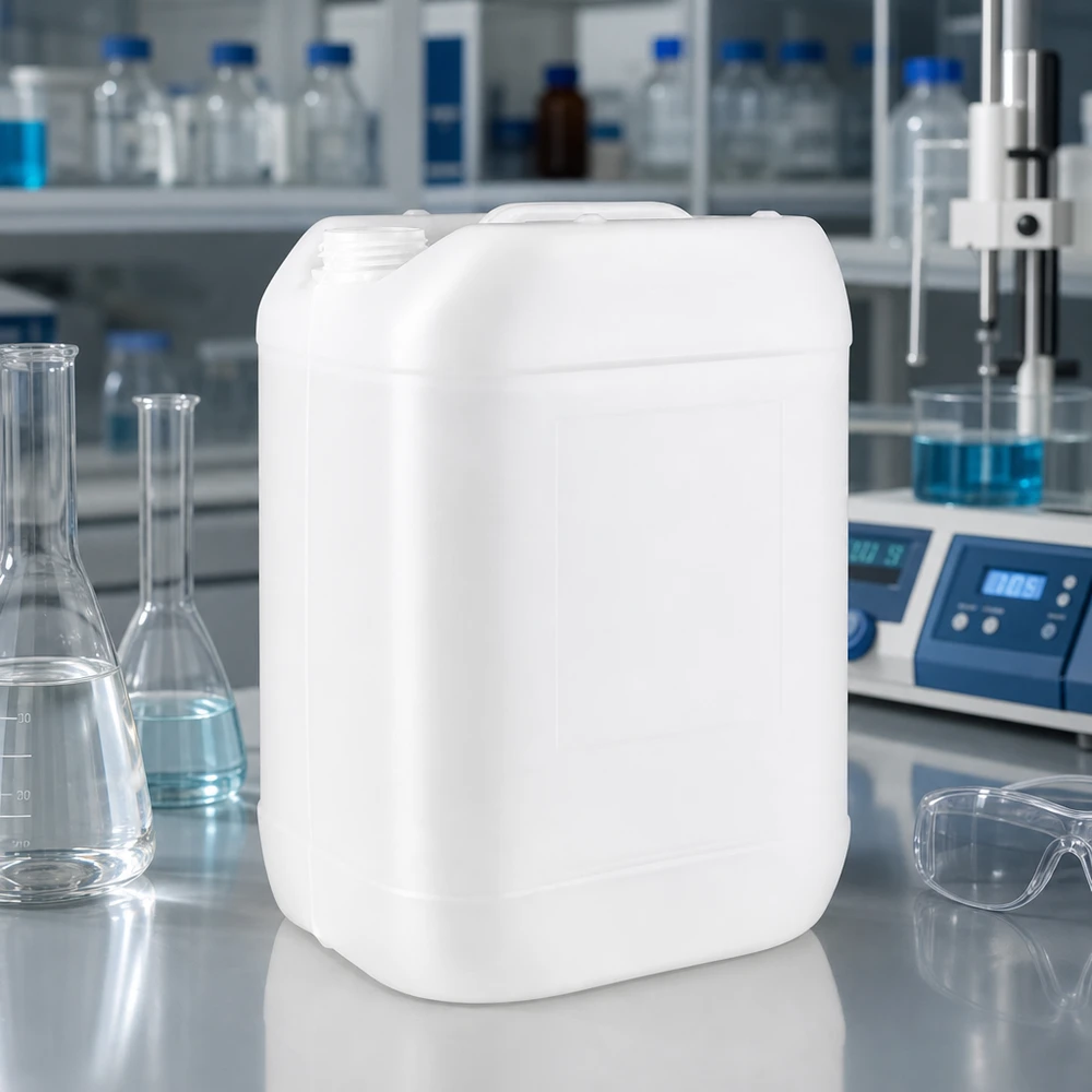 Stapelbare jerrycan van 25 liter, wit, zonder sluiting, met brede vulopening en handgreepuitsparing