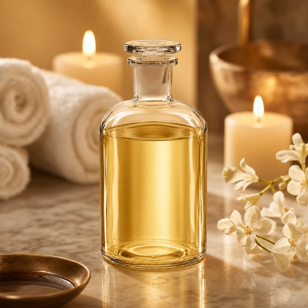 Apothekersfles 500 ml nauwe hals helder glas incl. glazen stop Elegante, heldere glazen fles van 500 ml met platte stop voor wellness- en schoonheidsbehandelingen