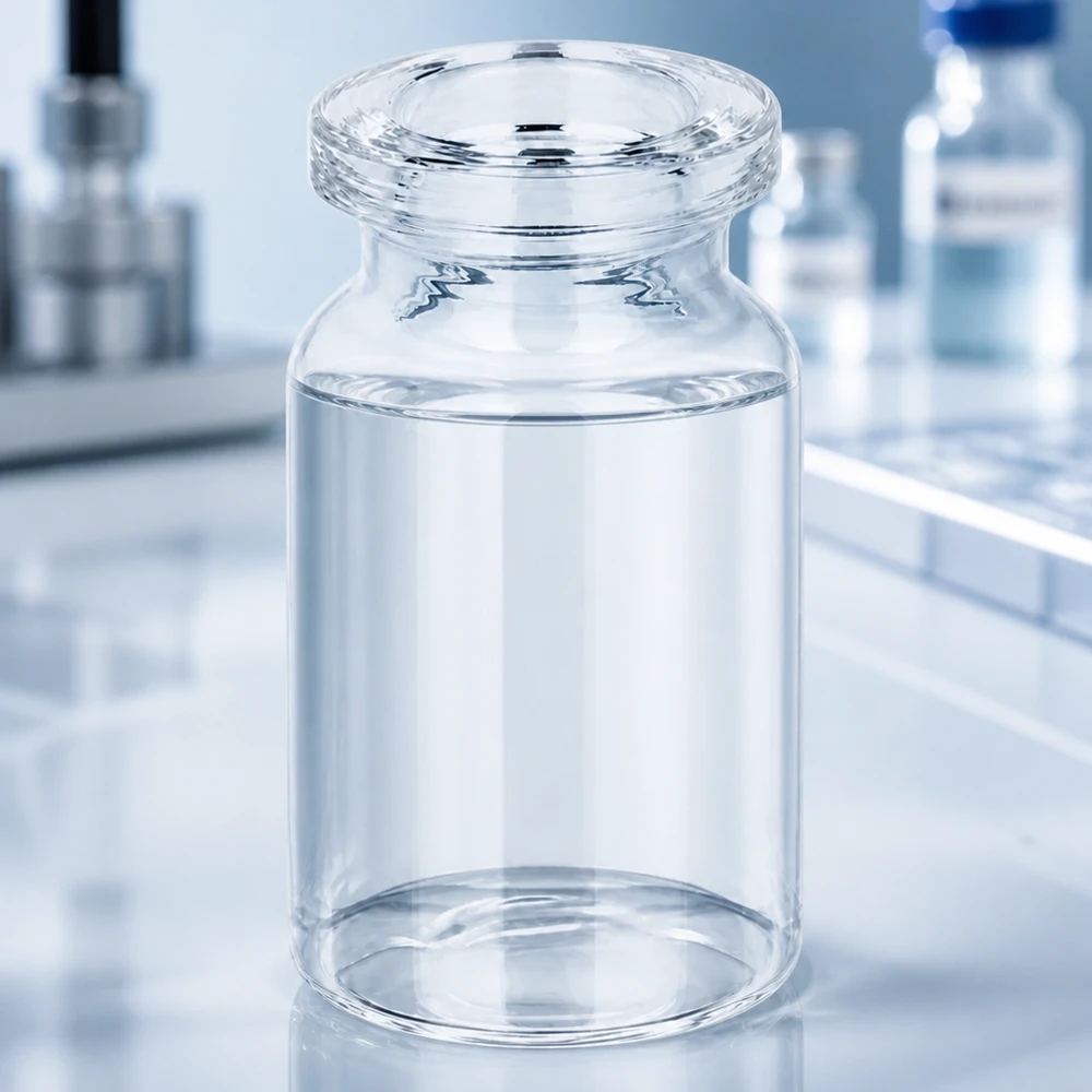 Injectiefles helder glas 5ml Kompakte Injektionsflasche Klarglas 5ml in modernem Laborumfeld für flüssige Arzneimittelformulierungen
