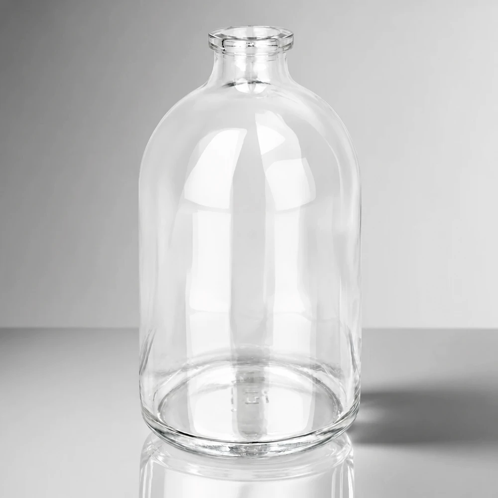 Zylindrische Pharmaglasflasche 100ml mit geradem Standring und konisch zulaufendem Hals