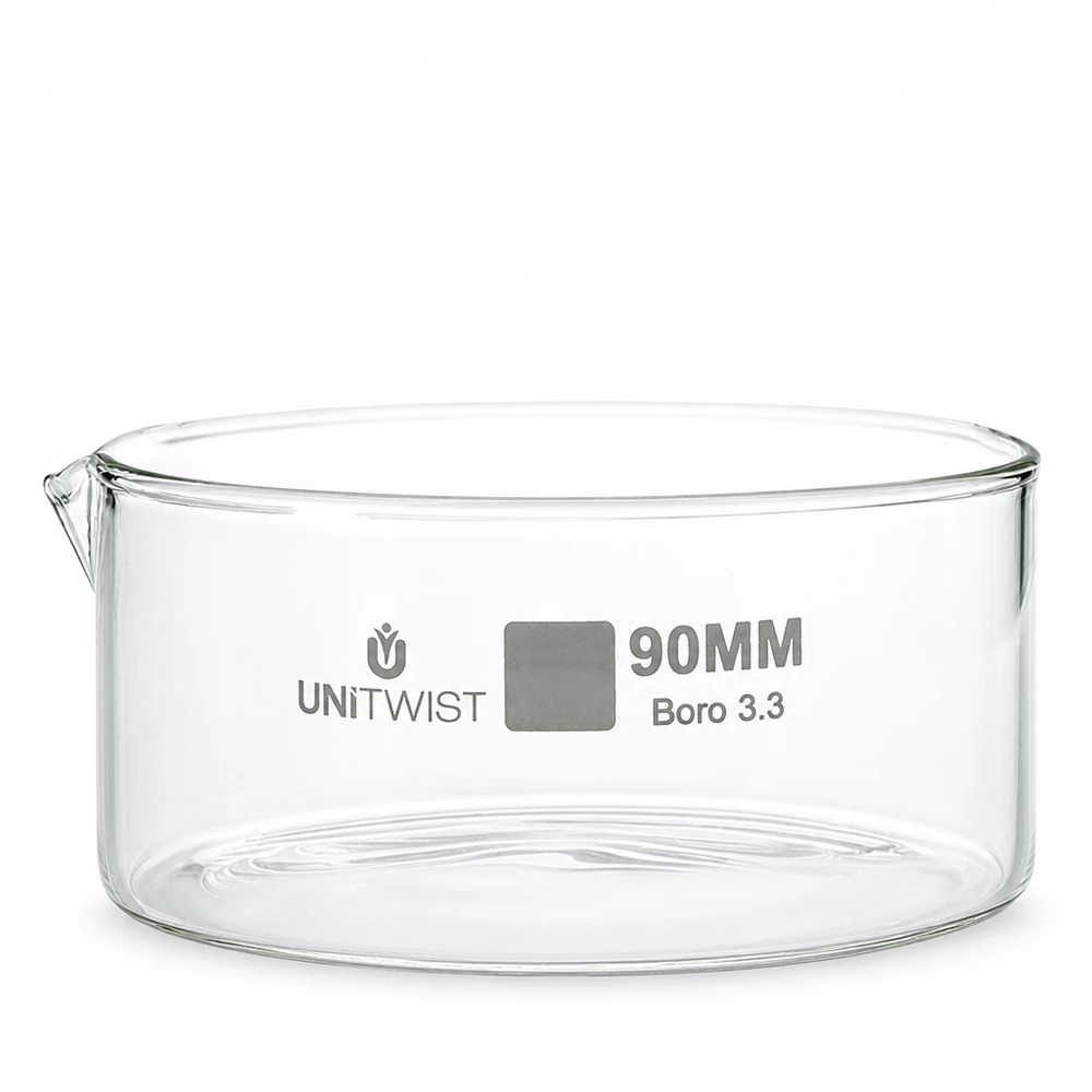UNiTWIST kristallisatieschaal van borosilicaatglas, 90 mm, cilindrische vorm met tuit