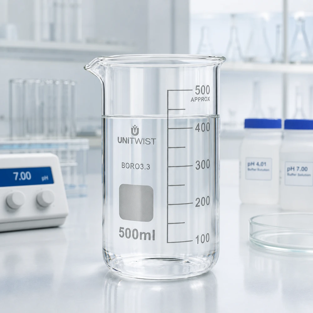 Beker 500ml borosilicaat, hoge vorm UNITWIST Chemiebeker van 500 ml van hittebestendig borosilicaatglas met maatverdeling, UNITWIST
