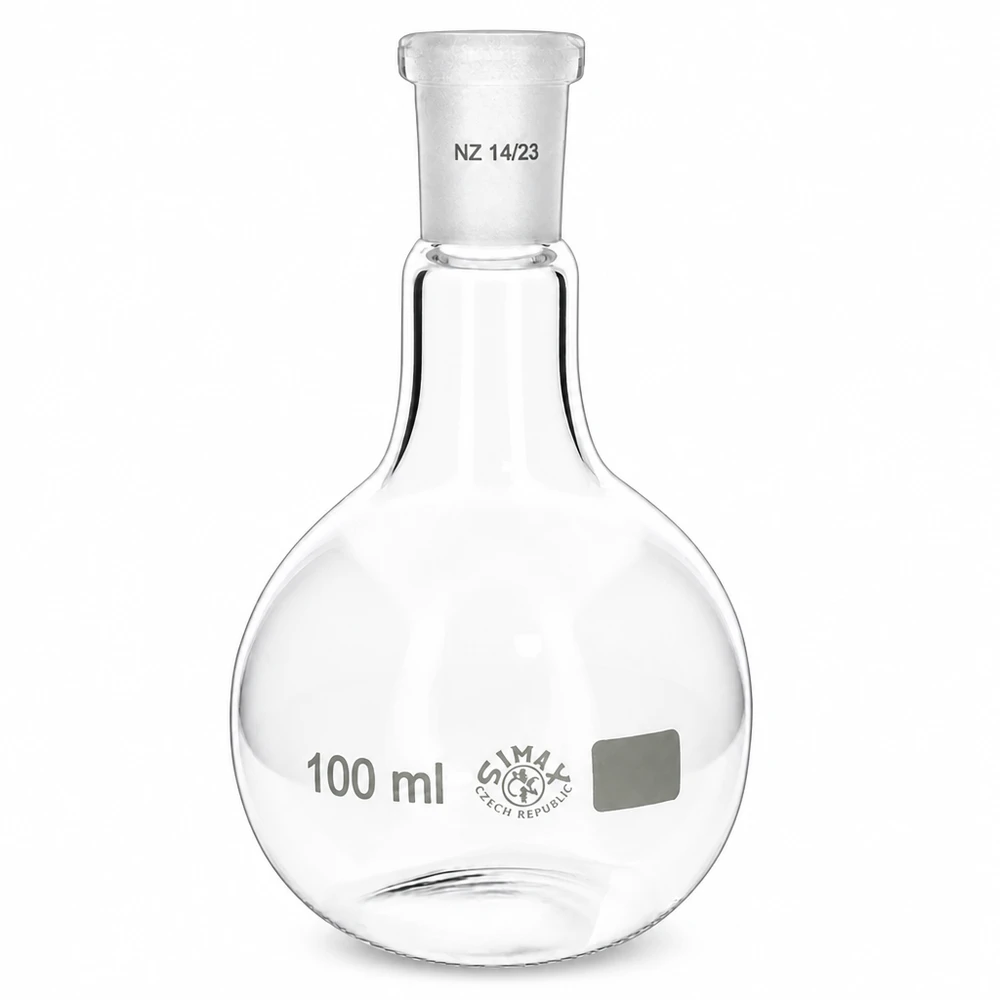 Platbodem kolf 100ml nauwe hals borosilicaat met slijpstuk 14/23 Destillatiekolf 100ml van hittebestendig glas voor vacuümtoepassingen in het laboratorium