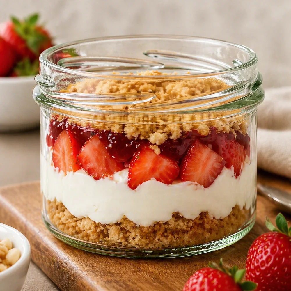 UNiTWIST Sturz225 bekers 225 ml TO82 met aardbeien dessert gelaagde yoghurt koekjesbodem in een potje