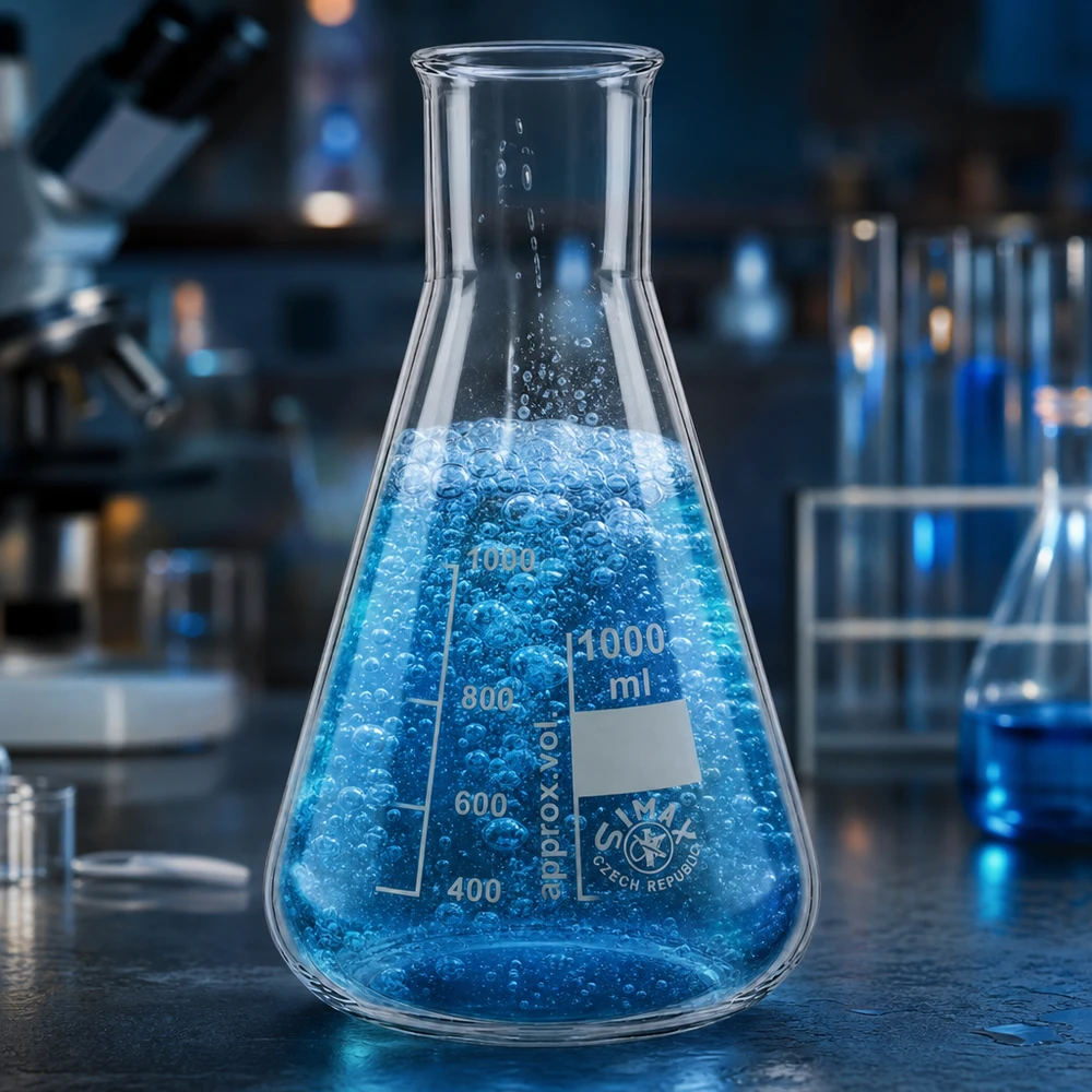 Erlenmeyer 1000ml wijde hals borosilicaat met afgeronde rand Erlenmeyer 1000ml wijde hals borosilicaat met afgeronde rand