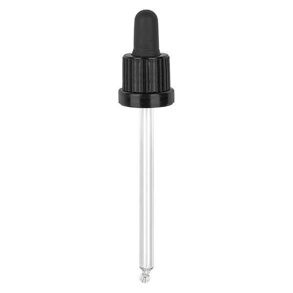 Glazen druppelpipet zwart/zwart 18 mm PL115 garantiesluiting (VR) III Glazen druppelpipet zwart/zwart 18 mm PL115 garantiesluiting (VR) III