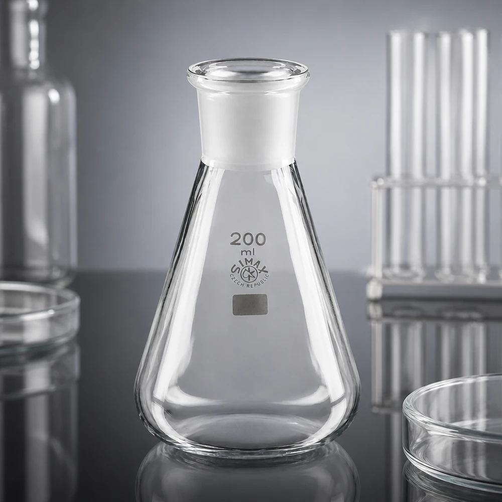 Erlenmeyer 200 ml nauwe hals borosilicaat met slijpstuk 29/32 Erlenmeyer 200 ml nauwe hals borosilicaat met slijpstuk 29/32