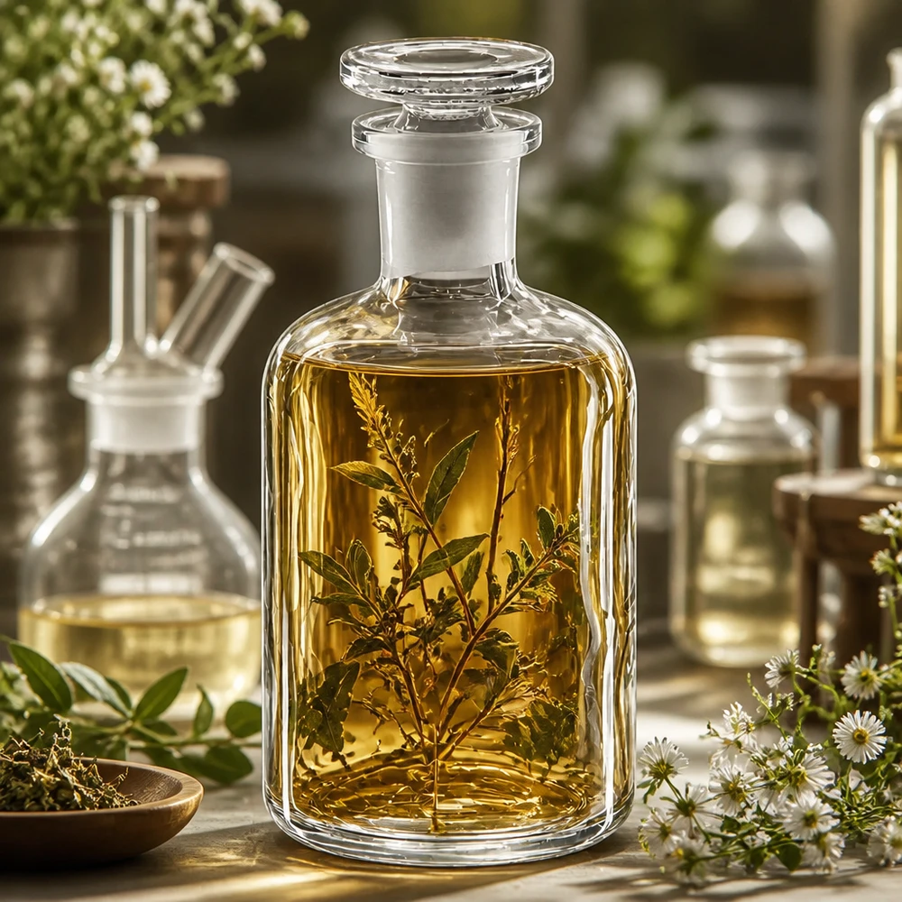 Apothekersfles 100 ml nauwe hals helder glas incl. glazen stop Handgemaakte glazen fles van 100 ml met ronde schouders, smalle hals en stop, voor botanische extracten