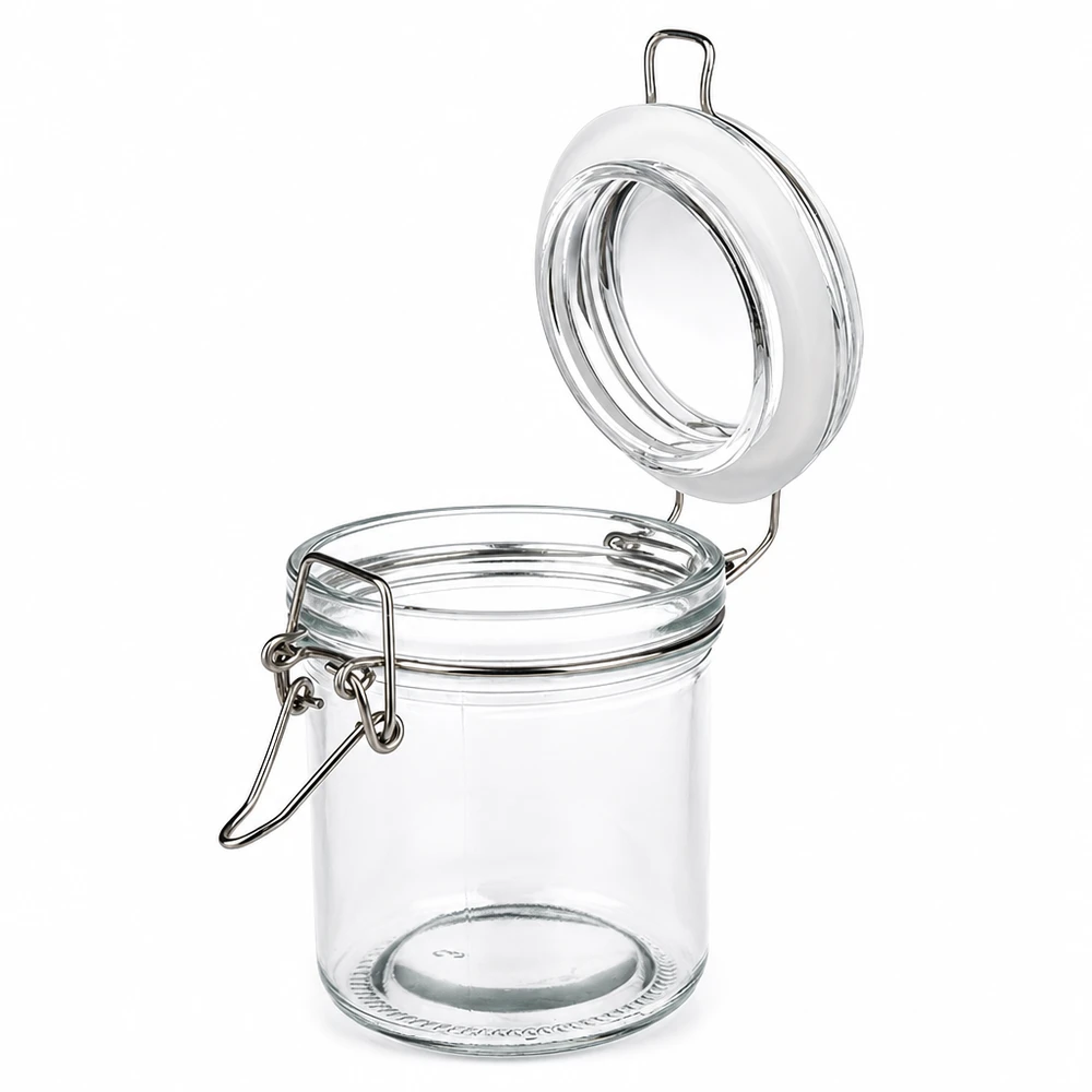 250 ml voorraadpot type S met scharnierende top UN. Klein voorraadpotje van 250 ml met scharnierend deksel, ideaal voor kruiden en kleine porties