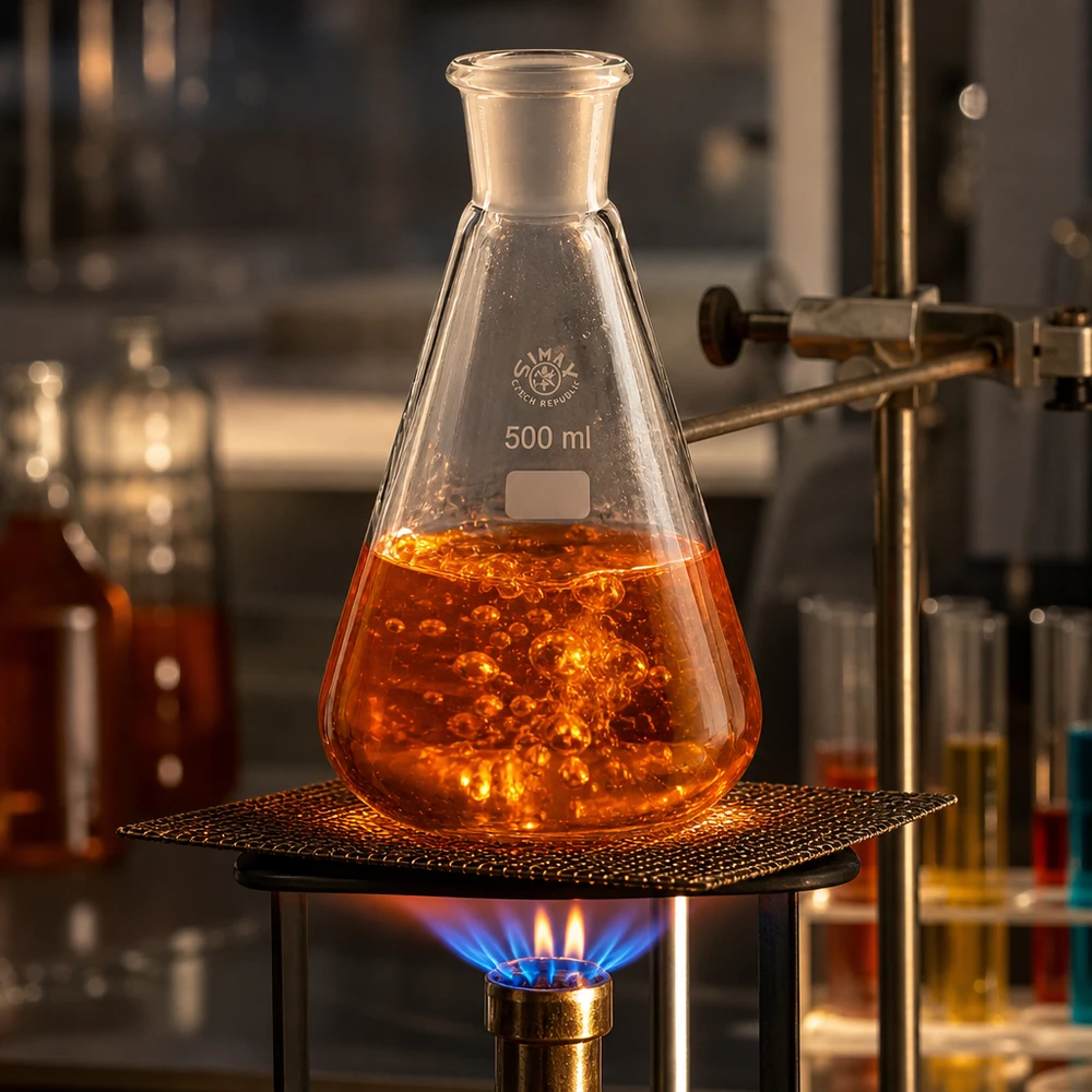 Erlenmeyer 500ml nauwe hals borosilicaat met slijpstuk 29/32 Professionele laboratoriumtest met Erlenmeyer van 500 ml en gecontroleerde warmtetoevoer