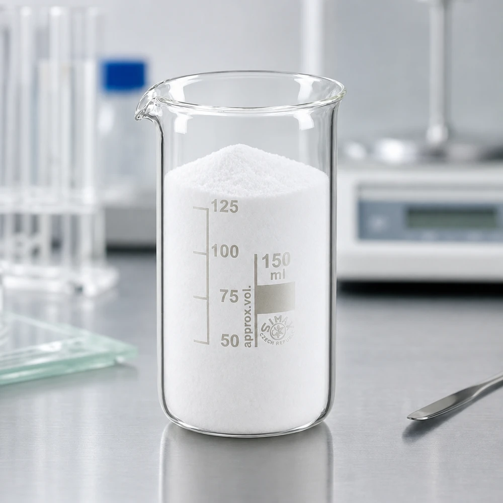 Bekerglas 150ml van hittebestendig borosilicaatglas (hoog model) Cilindrisch bekerglas van 150 ml, van borosilicaatglas, met tuit en wit laboratoriumpoeder