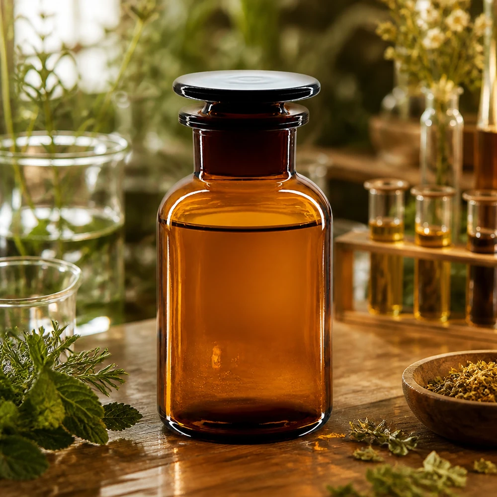 Apothekersfles 250 ml wijde hals bruin glas incl. glazen stop Bruine fles met brede hals, 250 ml, met glazen stop, voor het bewaren van kruidenextracten
