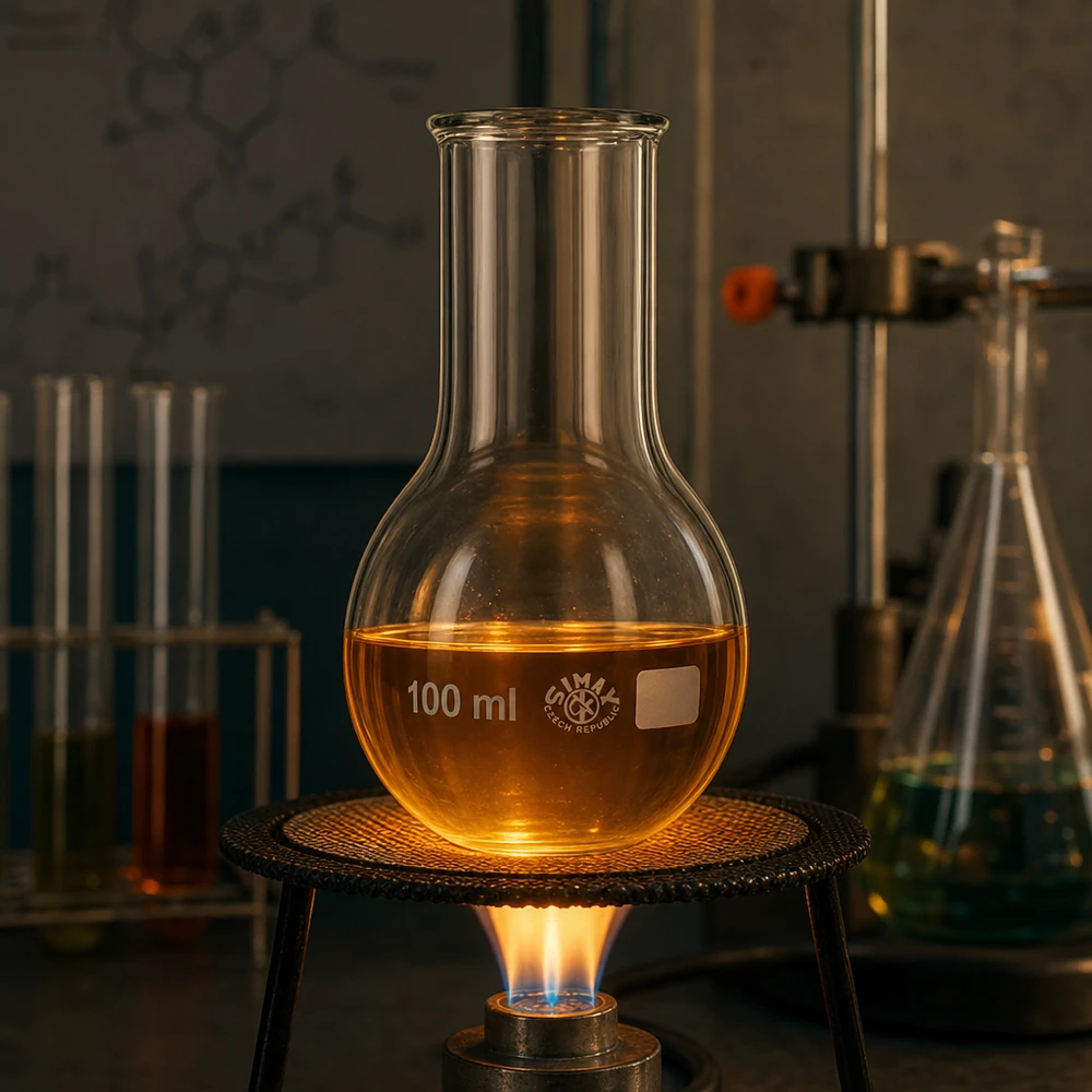 Platbodem kolf 100ml wijde hals borosilicaat met afgeronde rand Rondbodemkolf 100ml van dikwandig glas met wijde hals voor duurzame laboratoriumuitrusting