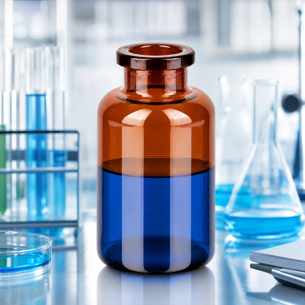 Injectiefles bruin glas 20ml Kompakte Braunglas Injektionsflasche 20ml mit weitem Hals auf Labortisch