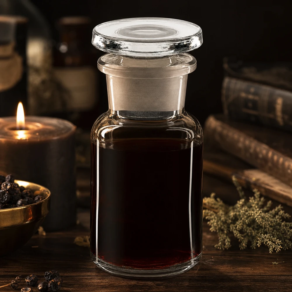 Apothekersfles 50 ml wijde hals helder glas incl. glazen stop Decoratieve laboratoriumfles van 50 ml met wijde hals en geslepen glazen stop voor kruidenextracten