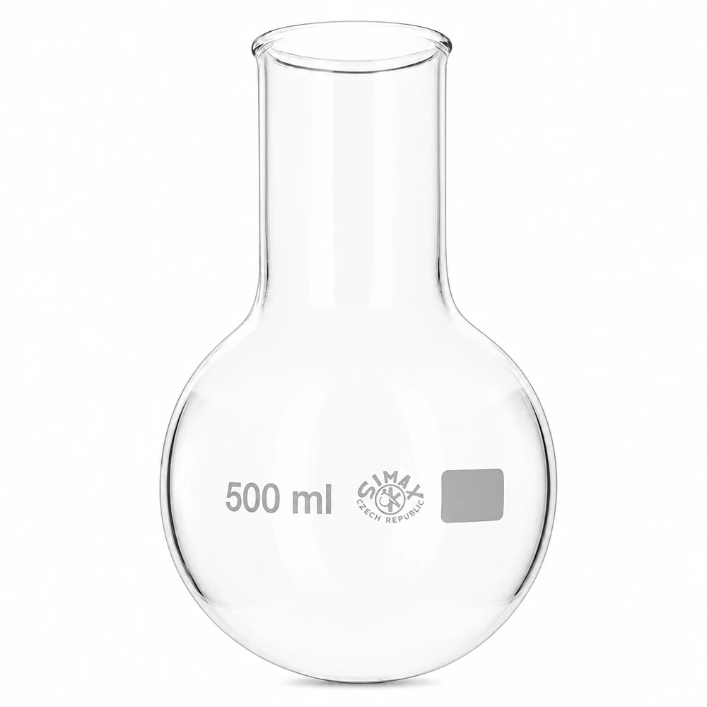 Platbodem kolf 500ml wijde hals borosilicaat met afgeronde rand Rondbodemkolf, brede hals 500ml hittebestendig laboratoriumglaswerk voor verwarming en reacties