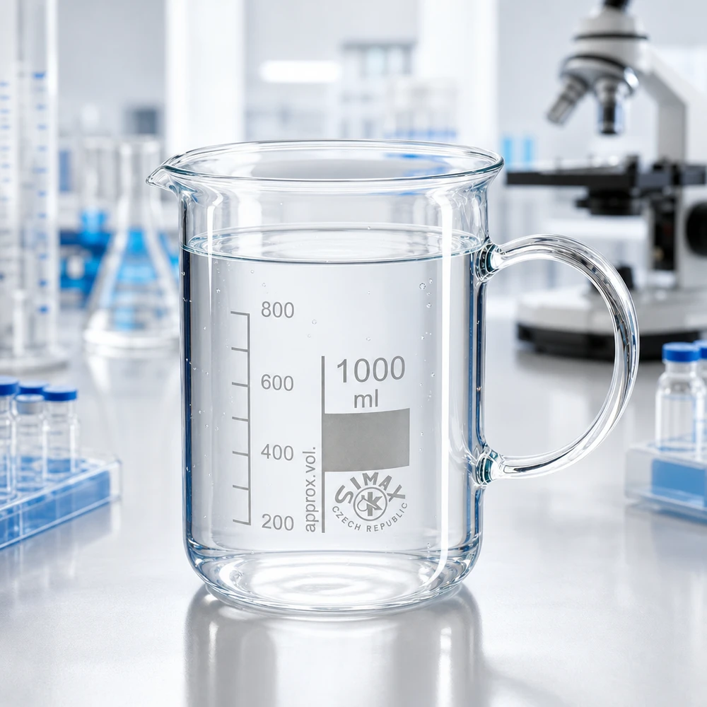 Bekerglas 1000 ml van hittebestendig borosilicaatglas met handvat Hittebestendige borosilicaat-maatbeker van 1 liter met handvat en schaalverdeling van 200 tot 800 ml
