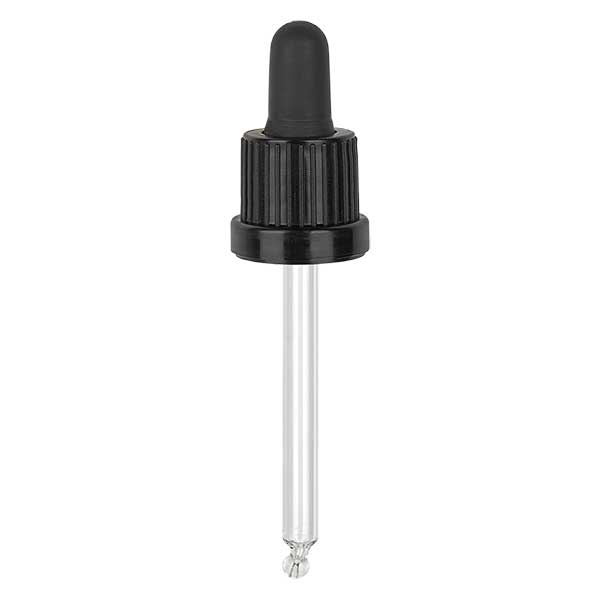 Glazen druppelpipet wit/wit 18 mm PL78 garantiesluiting (VR) Glazen druppelpipet wit/wit 18 mm PL78 garantiesluiting (VR)