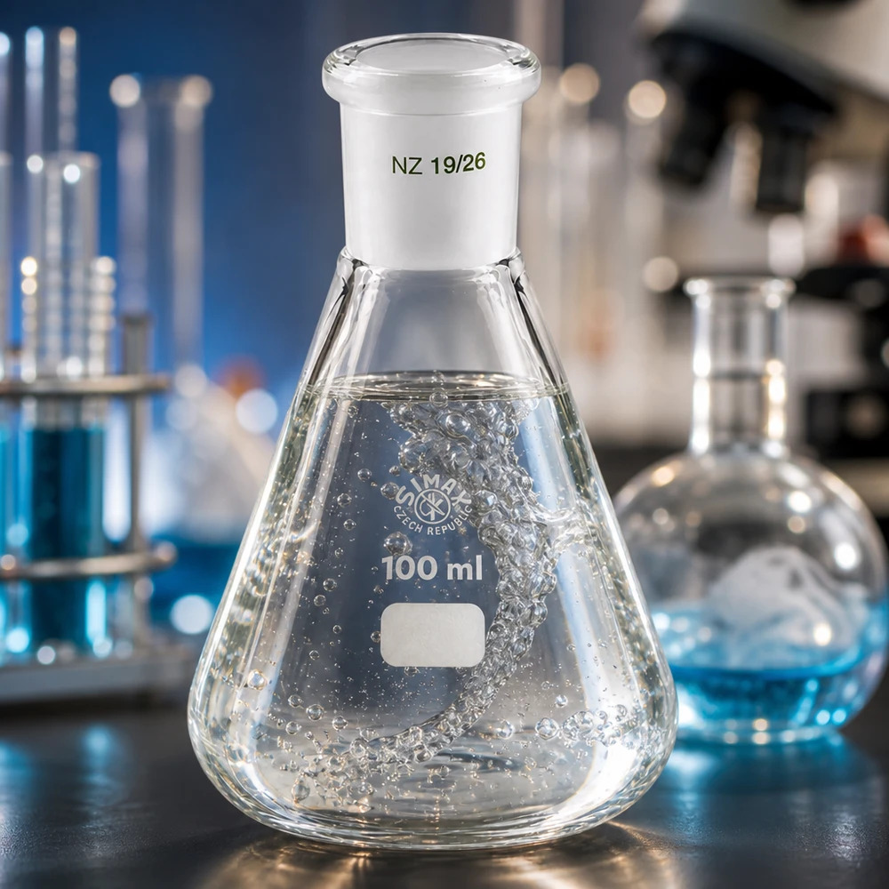 Erlenmeyer 100ml nauwe hals borosilicaat met slijpstuk 19/26 Erlenmeyer 100ml nauwe hals borosilicaat met slijpstuk 19/26