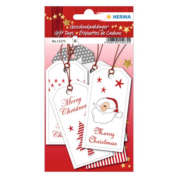 Label "XMAS" (6 stuks) met glitter Label "XMAS" (6 stuks) met glitter