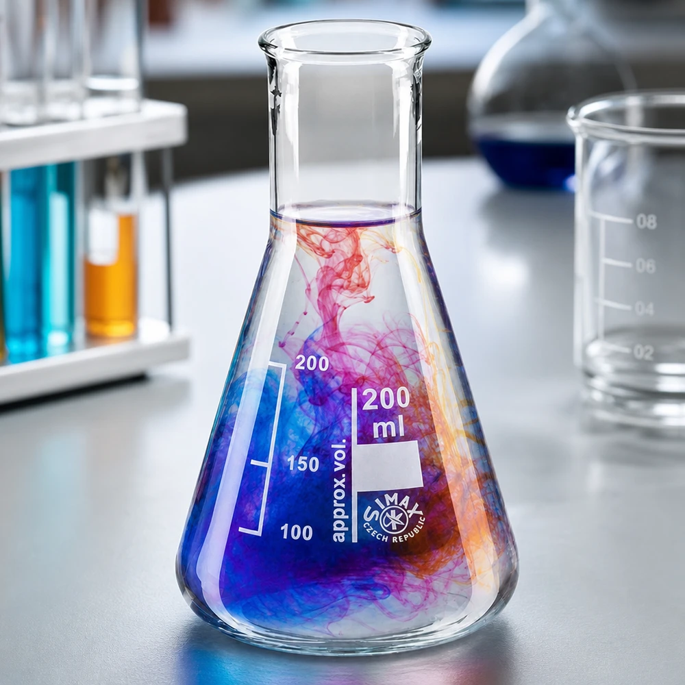 Erlenmeyer 200ml nauwe hals borosilicaat met afgeronde rand Erlenmeyer 200ml nauwe hals borosilicaat met afgeronde rand