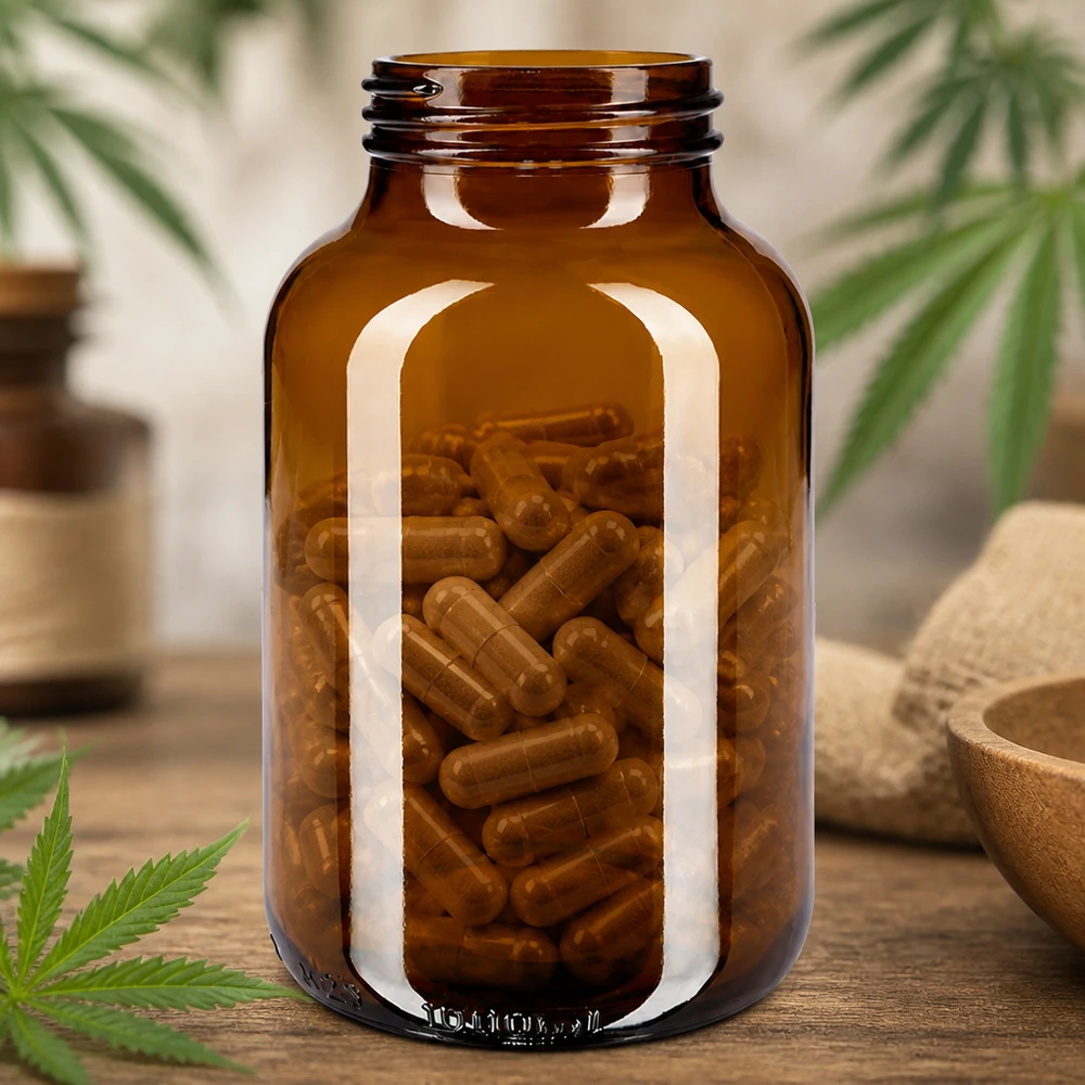 Fles met wijde hals 1000 ml bruin glas met DIN 68 opening zonder sluiting Glazen flessen met brede mond amber 1000ml perfect voor het bewaren van capsules en farmaceutische toepassingen