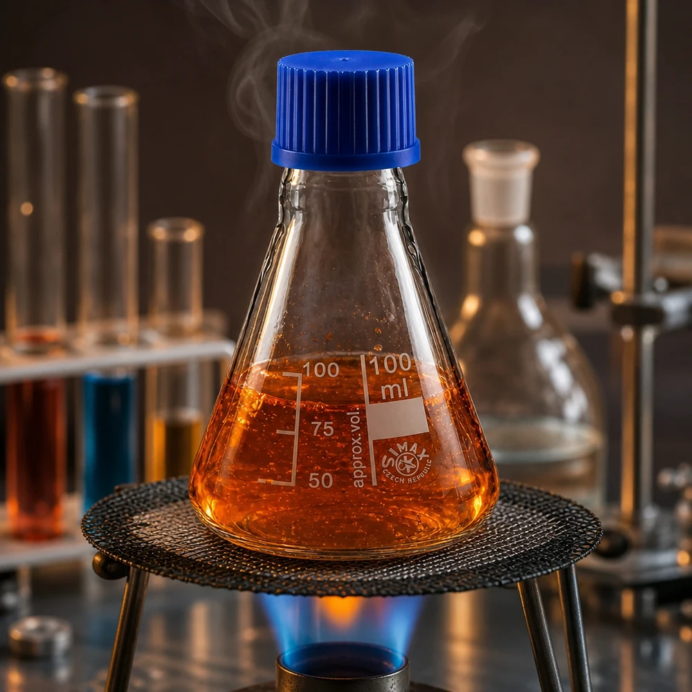 Erlenmeyer 100ml glas met nauwe hals borosilicaat met schroefdraad en sluiting Erlenmeyer 100 ml met volumeschaal en stevige plastic schroefdop