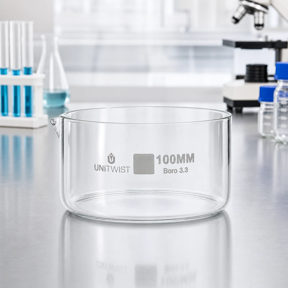 UNiTWIST glazen schaal voor laboratoriumgebruik, 100 mm, dikwandig, breukvast, borosilicaatglas, voor het bewaren van monsters