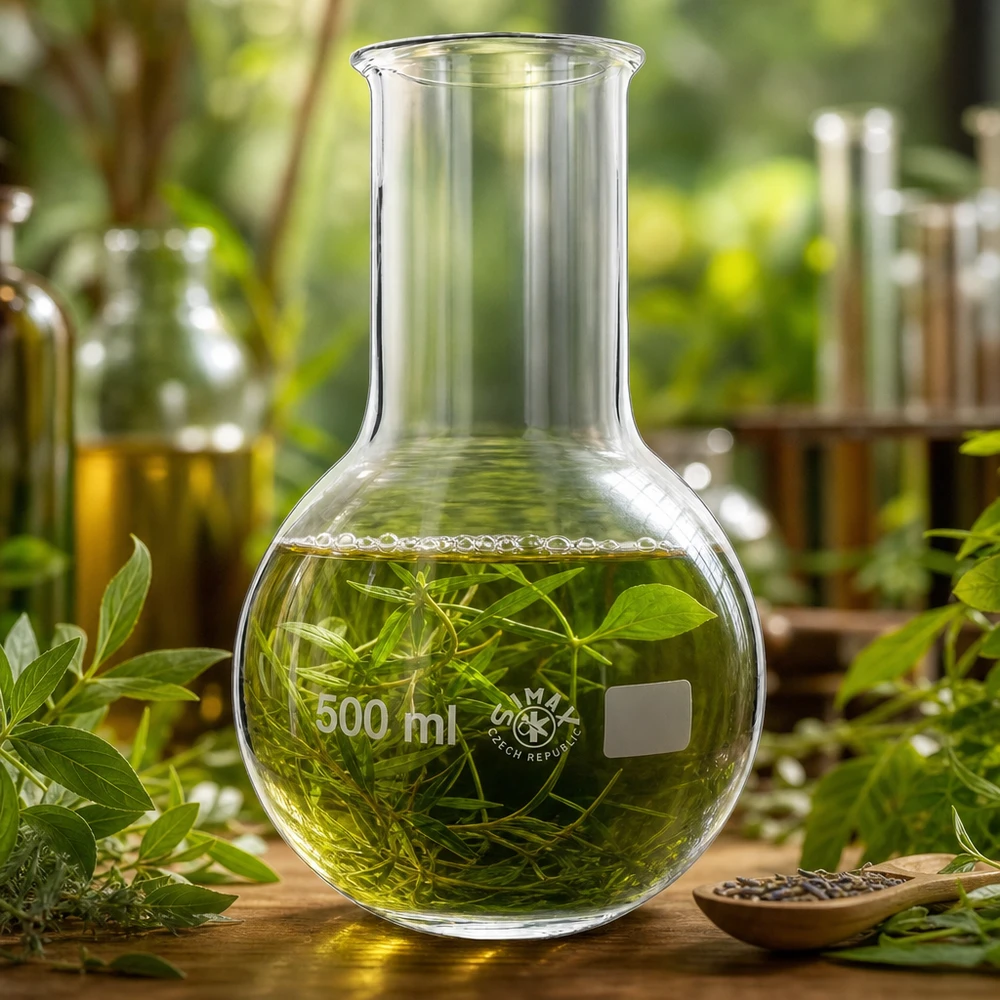 Platbodem kolf 500ml wijde hals borosilicaat met afgeronde rand Glazen kolf 500ml met stabiele standaard voor het veilig bewaren van kruidenextracten