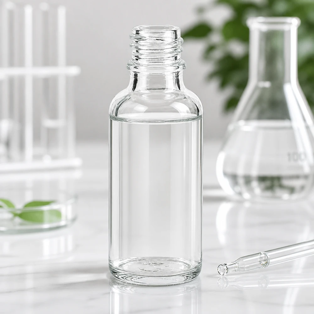 Helder glazen fles 30ml Ronde ApoGlas apothekersfles van 30 ml met klassieke vorm voor professionele toepassingen