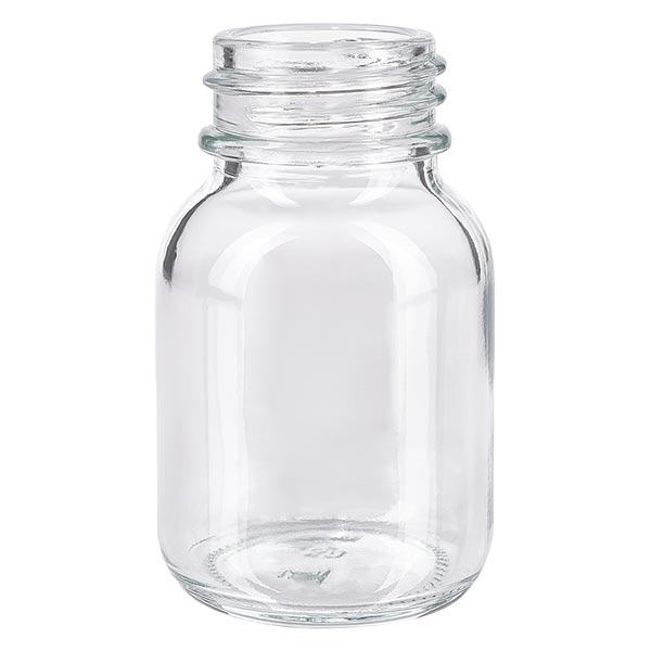Fles met wijde hals 50 ml helder glas met DIN 32 opening zonder sluiting Fles met wijde hals 50 ml helder glas met DIN 32 opening zonder sluiting