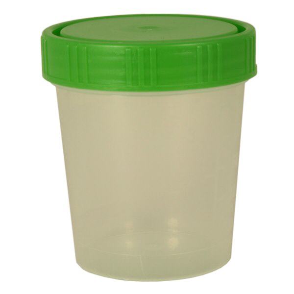 Urinebekers blank 125 ml met groen schroefdeksel