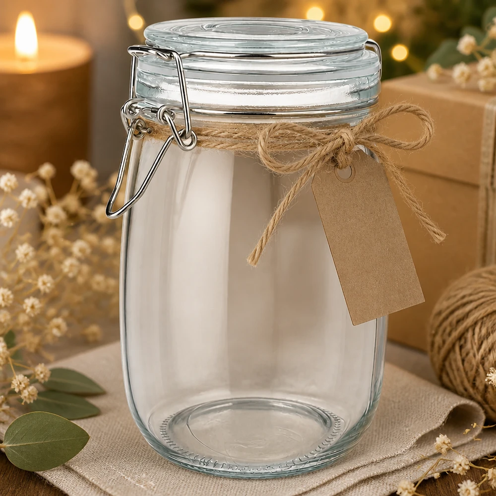 1000 ml voorraadpot type S met scharnierende top UN. Grote inmaakpot van 1000 ml met draaideksel, perfect voor het bereiden en bewaren van maaltijden