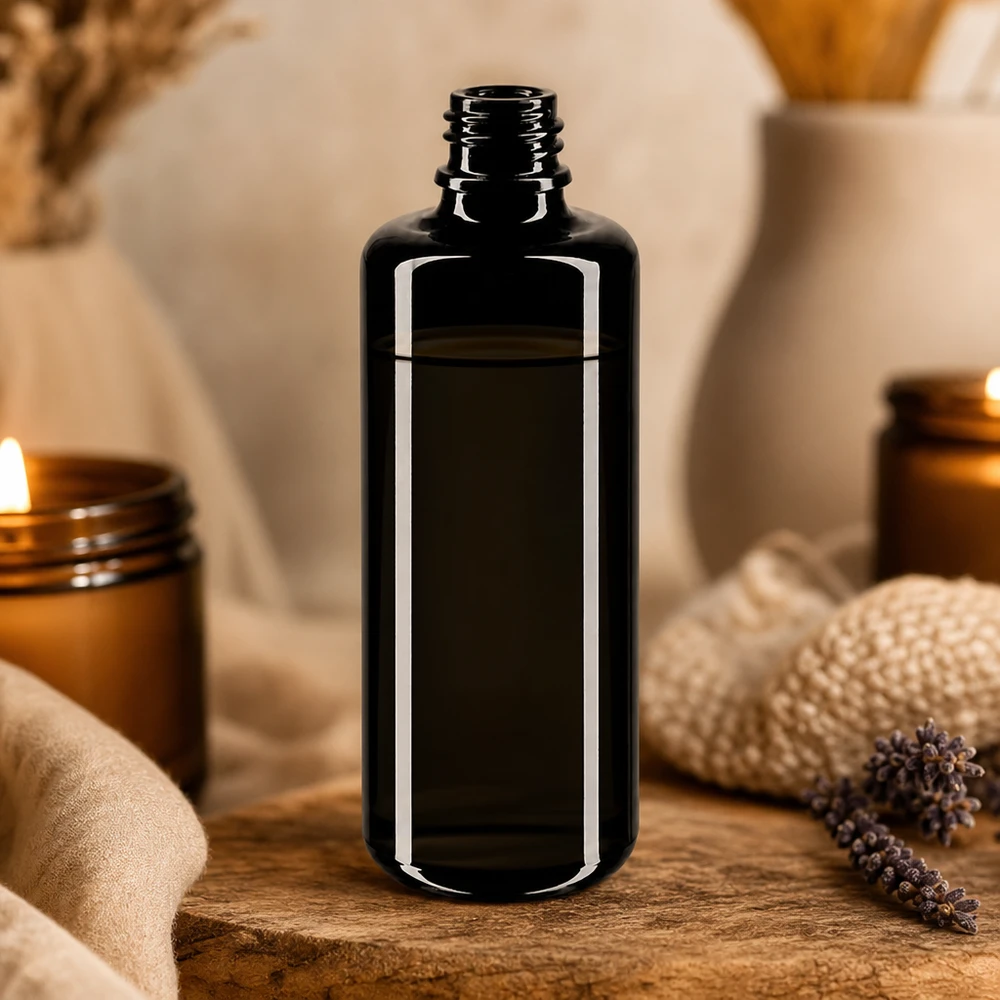 Violetglas fles 50ml DIN 18 (Mironglas) Stijlvolle 50ml violet glazen druppelfles Orion Miron met een stijlvolle zwart-paarse look voor verzamelaars