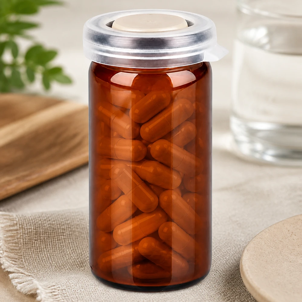 Lichtbestendige verpakking van 10 ml van amberkleurig glas met een wit klikdeksel