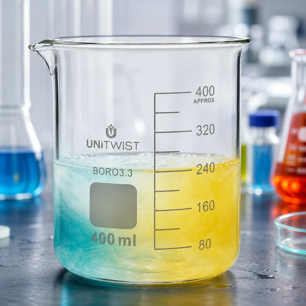 UNiTWIST glazen beker van 400 ml voor chemische experimenten, met nauwkeurige milliliter-schaalverdeling