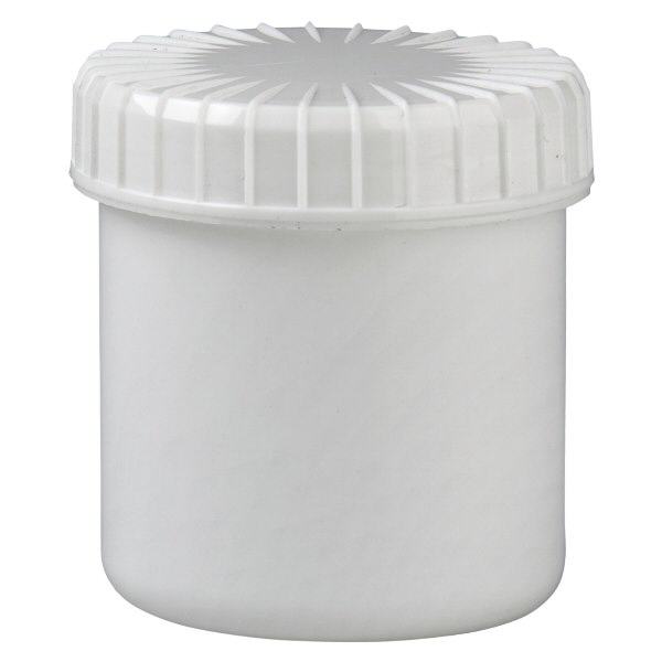 Kunststof pot 75 ml transparant met geribbeld wit schroefdeksel van PE, type sluiting Standaard Kunststof pot 75 ml transparant met geribbeld wit schroefdeksel van PE, type sluiting Standaard