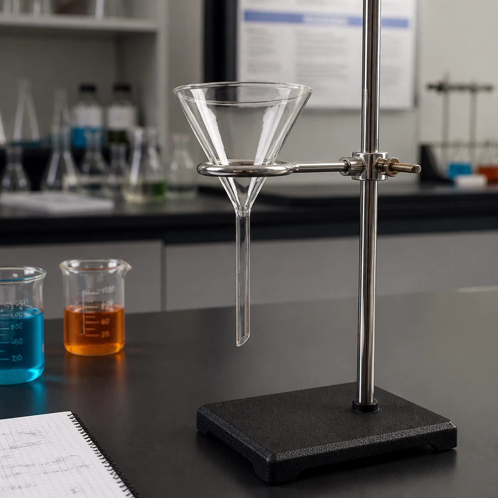 Glazen trechter Ø 80mm - kalk-soda-glas - 60° hoek Nauwkeurige laboratoriumtrechter met een diameter van 80 mm, vervaardigd uit chemisch bestendig kalk-sodaglas voor veilig gebruik