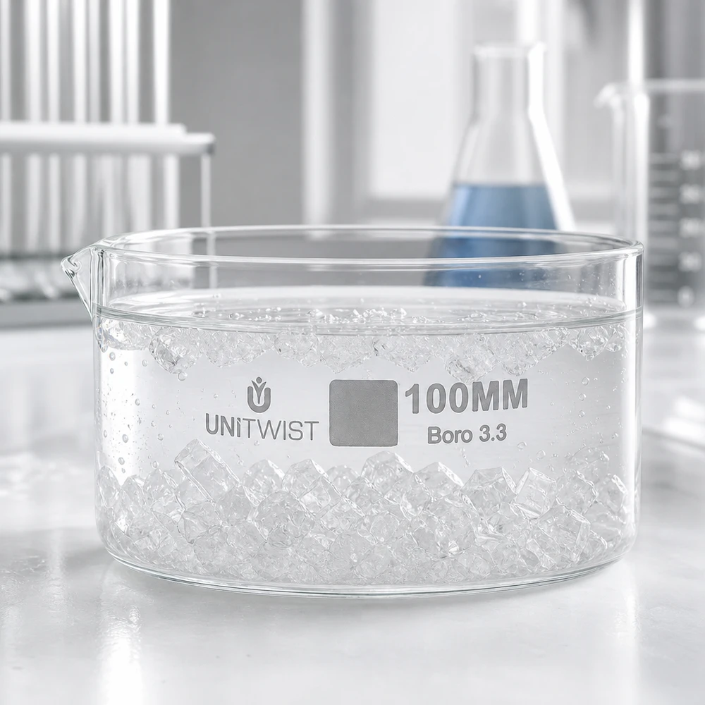 Kristallisatieschaal Boro 3.3, laag model, 100 mm, laboratoriumglas UNiTWIST, transparant